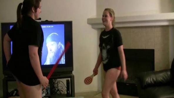 SPANKING MATCH (THE BET): Stevie Rose and Kisa Corvin wrestle and spank each other - MP4