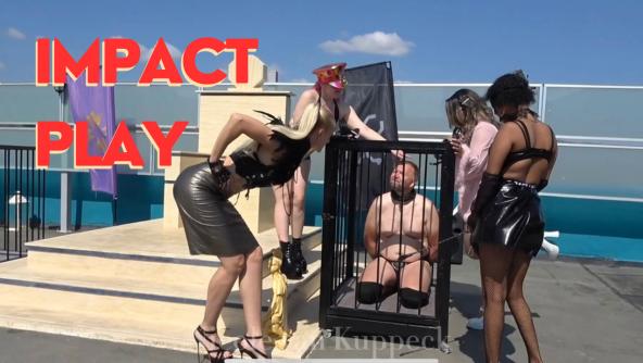 Multi - Domme impact play - What could happen with 4 sadistic Ladies?